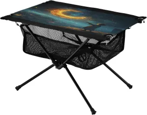 Net Starry Sky Galaxy Moon Ideal inner chord for Camping Hiking Beach Picnic Travel Backyard Camping Table Lightweight Portable Folding Table with Mesh Storage 