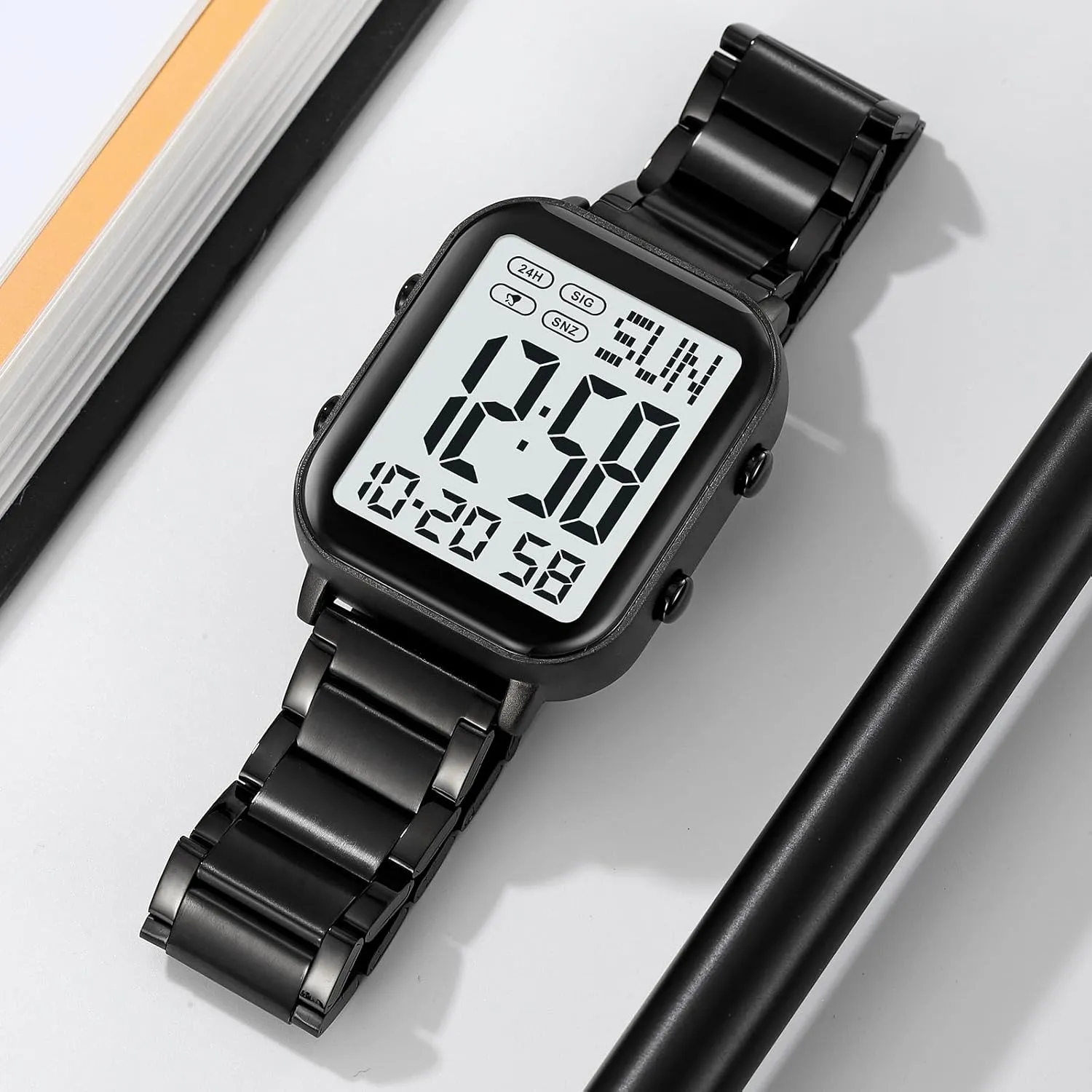 Numbers Dial Waterproof Electronic Led Watch FANMIS Classic Unisex Digital Sports Watches Women's Men's Multifunctional seminar proprietorship uniformity junction Watch Stainless Steel Band Square Big 