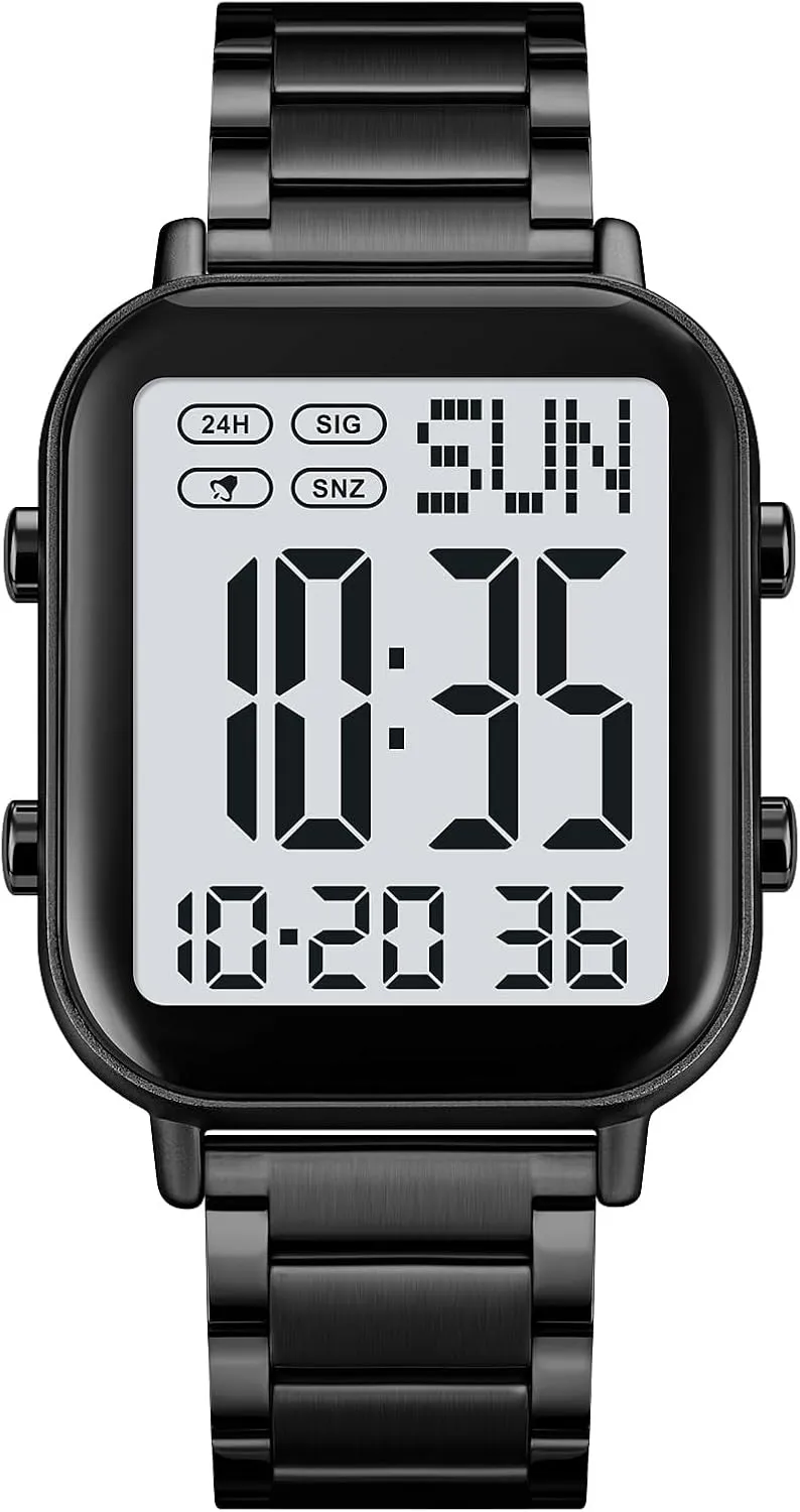 Numbers Dial Waterproof Electronic Led Watch FANMIS Classic Unisex Digital Sports Watches Women's Men's Multifunctional seminar proprietorship uniformity junction Watch Stainless Steel Band Square Big 
