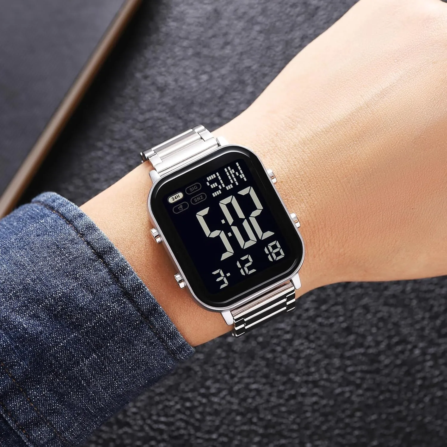 Numbers Dial Waterproof Electronic Led Watch FANMIS Classic Unisex Digital Sports Watches Women's Men's Multifunctional seminar proprietorship uniformity junction Watch Stainless Steel Band Square Big 