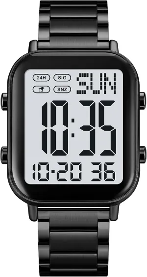 Numbers Dial Waterproof Electronic Led Watch FANMIS Classic Unisex Digital Sports Watches Women's Men's Multifunctional seminar proprietorship uniformity junction Watch Stainless Steel Band Square Big 