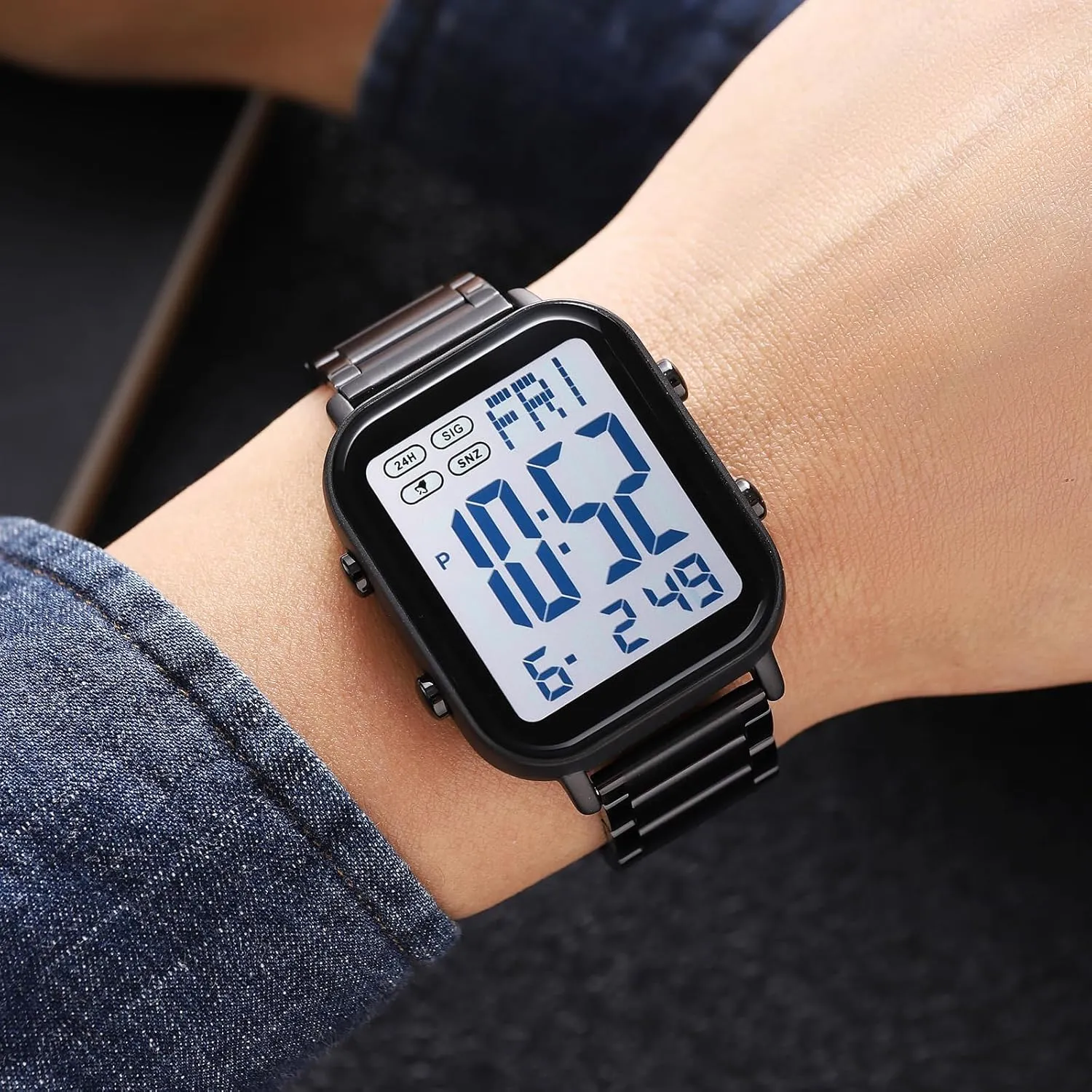 Numbers Dial Waterproof Electronic Led Watch FANMIS Classic Unisex Digital Sports Watches Women's Men's Multifunctional seminar proprietorship uniformity junction Watch Stainless Steel Band Square Big 