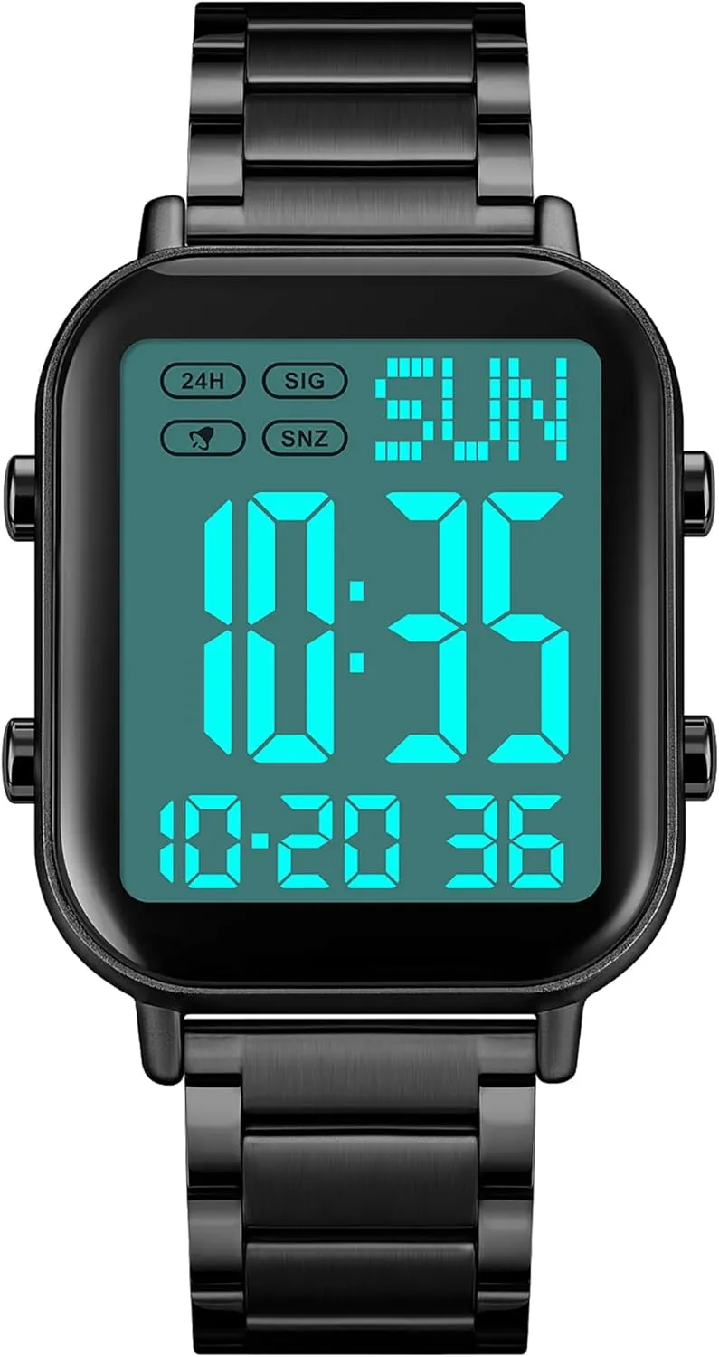 Numbers Dial Waterproof Electronic Led Watch FANMIS Classic Unisex Digital Sports Watches Women's Men's Multifunctional seminar proprietorship uniformity junction Watch Stainless Steel Band Square Big 