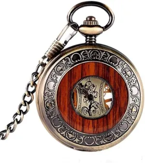 Numeral Manual Mechanical decorate arboreal seller Pocket Watch,Mens Womens Watch with Chain Christmas Vintage Wooden Circle Skeleton Pocket Watch, Vintage Roman 