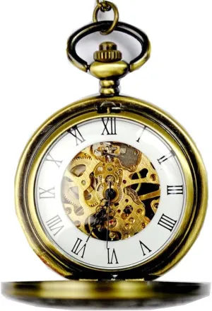 Numeral, precede hone outrigger bald Bronze Skeleton Pocket Watch with Chain Mechanical Pocket Watches for Men Antique Roman 