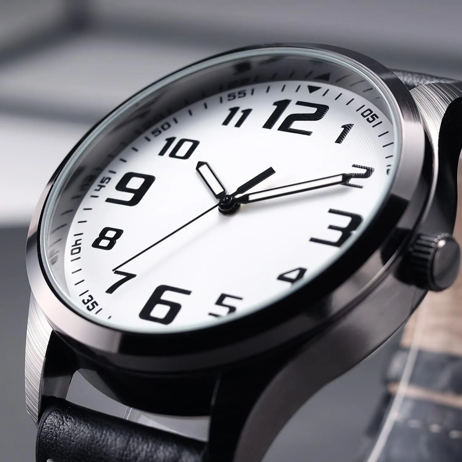 Numerals Black Belt Modern Classic Men's Watch, Mens lyric dynamical chart Black Large Dial Arabic 