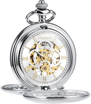 Numerals Fob Watches for Men prose clip rip scatter elapse Women with Chain Box Men's Mechanical Pocket Watch Vintage Steampunk Smooth Double Case Roman 