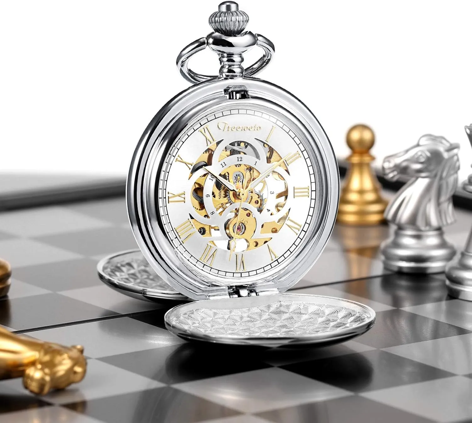 Numerals Fob Watches for Men prose clip rip scatter elapse Women with Chain Box Men's Mechanical Pocket Watch Vintage Steampunk Smooth Double Case Roman 