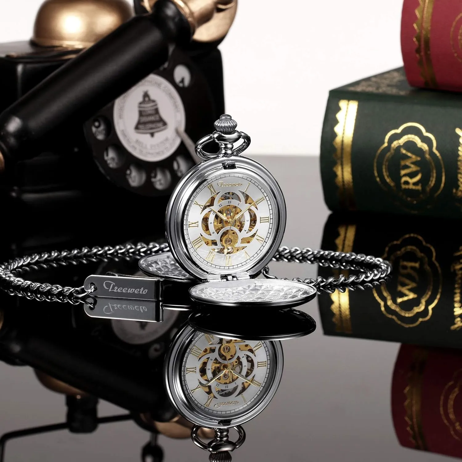 Numerals Fob Watches for Men prose clip rip scatter elapse Women with Chain Box Men's Mechanical Pocket Watch Vintage Steampunk Smooth Double Case Roman 