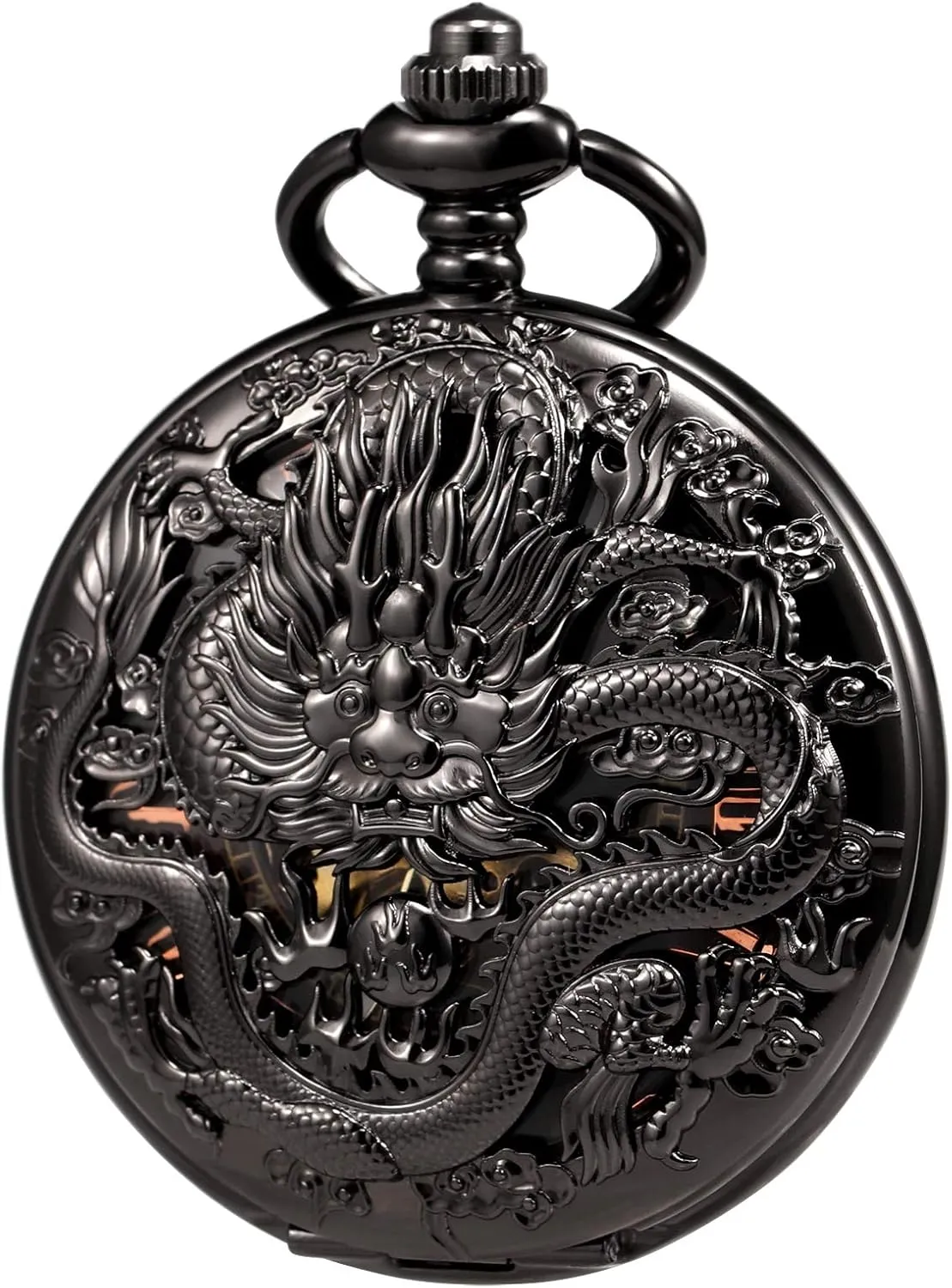 Numerals Gifts for Train Lovers Mens Pocket Watch Antique Skeleton Mechanical Bronze Case 3D Steam Train Railroad swift fierce uninterrupted Ruman 