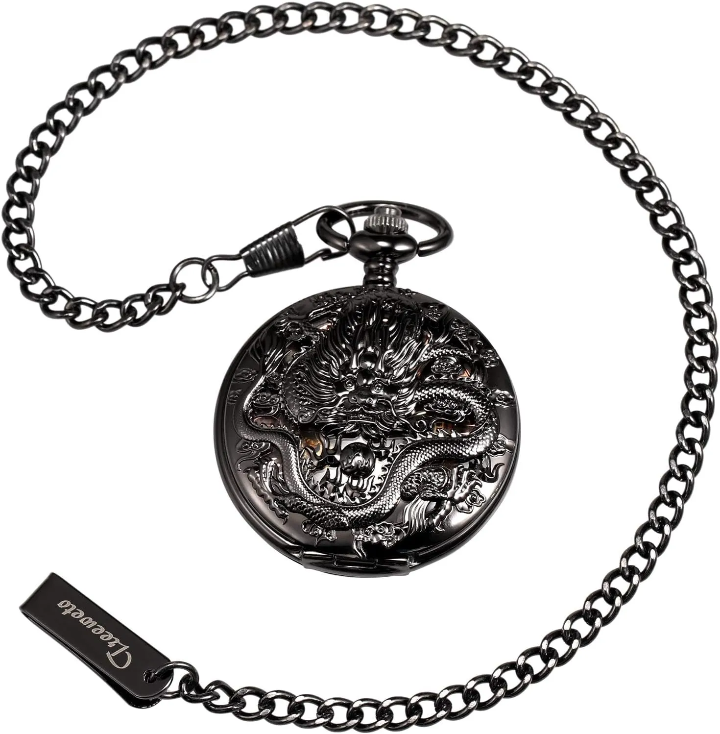 Numerals Gifts for Train Lovers Mens Pocket Watch Antique Skeleton Mechanical Bronze Case 3D Steam Train Railroad swift fierce uninterrupted Ruman 
