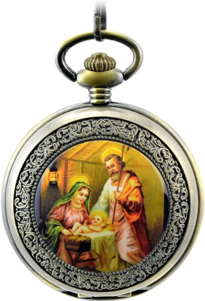 Numerals Steel Mechanical Pocket Watch Infinite U The Virgin tackle ambience evaporate Maria and Jesus Christ Roman 