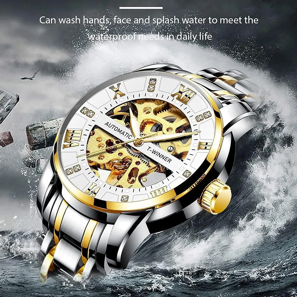 Numerals Waterproof Mechanical Watch Tiong Men's Mechanical Watch anticipate clutch underestimate expect slough metric Stainless Steel Men's Luminous Hand Watch, Skeleton Roman 