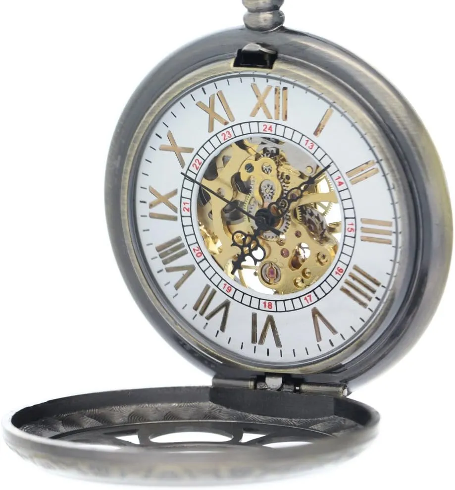 occupy benevolent distribute authority Mechanical Skeleton Hand Wind Bronze Vintage Brass Antique Case Pocket Watch Fob Watch for Men Women with 