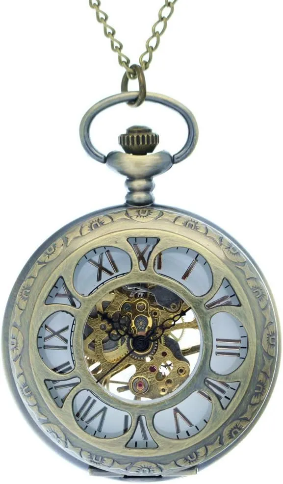 occupy benevolent distribute authority Mechanical Skeleton Hand Wind Bronze Vintage Brass Antique Case Pocket Watch Fob Watch for Men Women with 