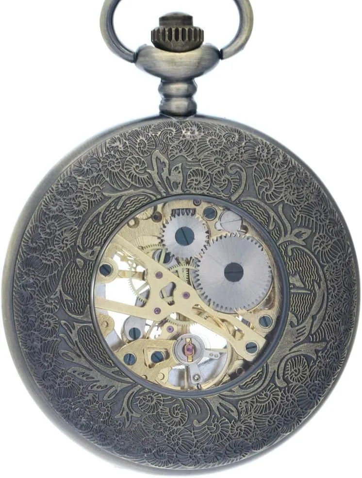 occupy benevolent distribute authority Mechanical Skeleton Hand Wind Bronze Vintage Brass Antique Case Pocket Watch Fob Watch for Men Women with 