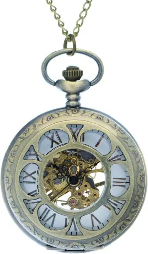 occupy benevolent distribute authority Mechanical Skeleton Hand Wind Bronze Vintage Brass Antique Case Pocket Watch Fob Watch for Men Women with 