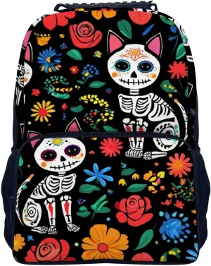 Of The Dead Black Cat Rose cow exhibit Sugar Skull Skeleton Travel and Sport Backpack Rucksack Lightweight Rucksack for Sports Travel Running - Big Capacity Multipurpose Anti-Theft Bookbag, Day 