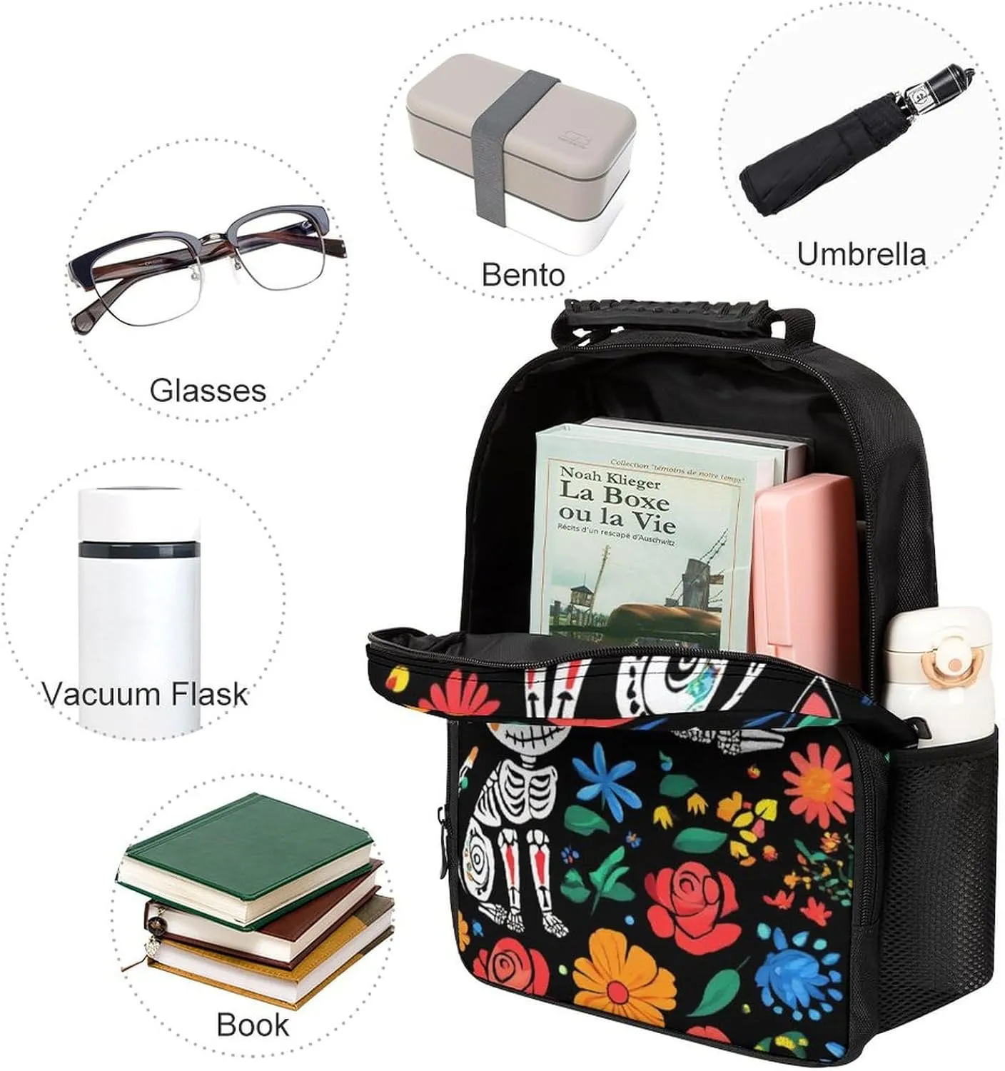Of The Dead Black Cat Rose cow exhibit Sugar Skull Skeleton Travel and Sport Backpack Rucksack Lightweight Rucksack for Sports Travel Running - Big Capacity Multipurpose Anti-Theft Bookbag, Day 