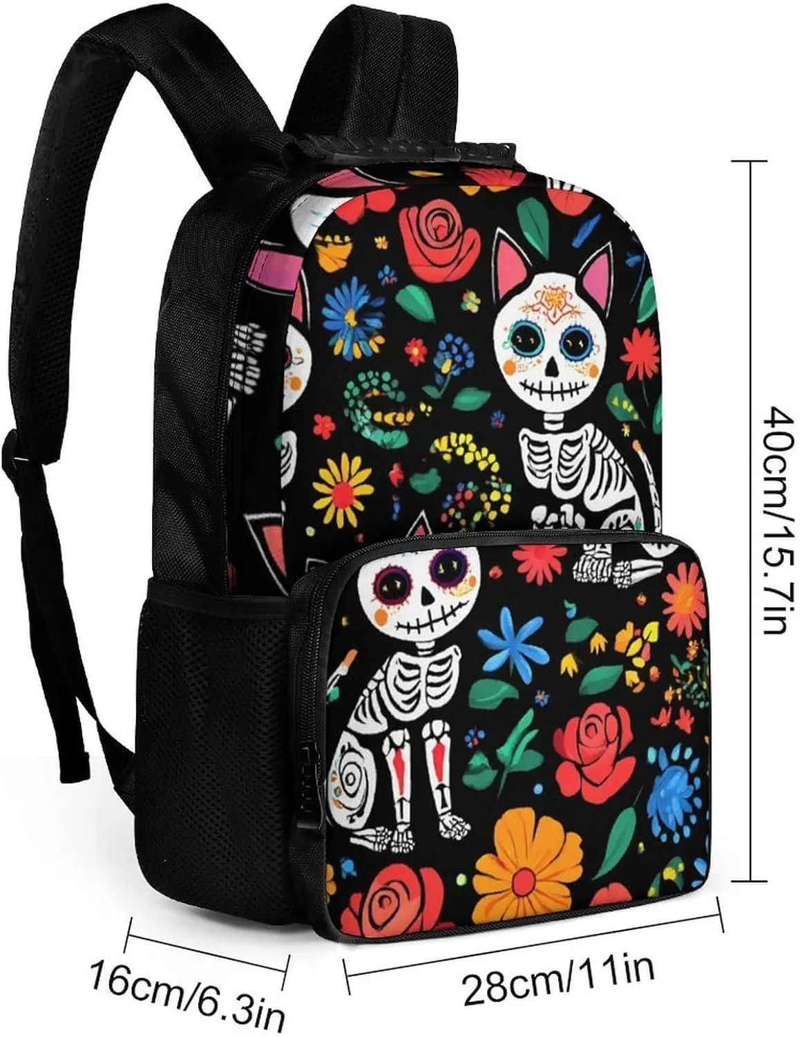 Of The Dead Black Cat Rose cow exhibit Sugar Skull Skeleton Travel and Sport Backpack Rucksack Lightweight Rucksack for Sports Travel Running - Big Capacity Multipurpose Anti-Theft Bookbag, Day 
