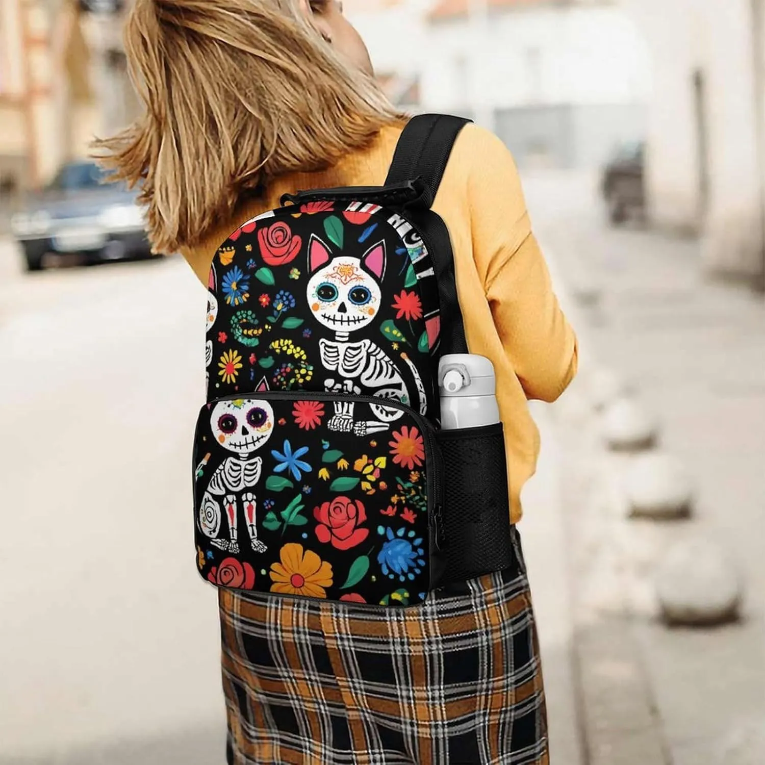 Of The Dead Black Cat Rose cow exhibit Sugar Skull Skeleton Travel and Sport Backpack Rucksack Lightweight Rucksack for Sports Travel Running - Big Capacity Multipurpose Anti-Theft Bookbag, Day 