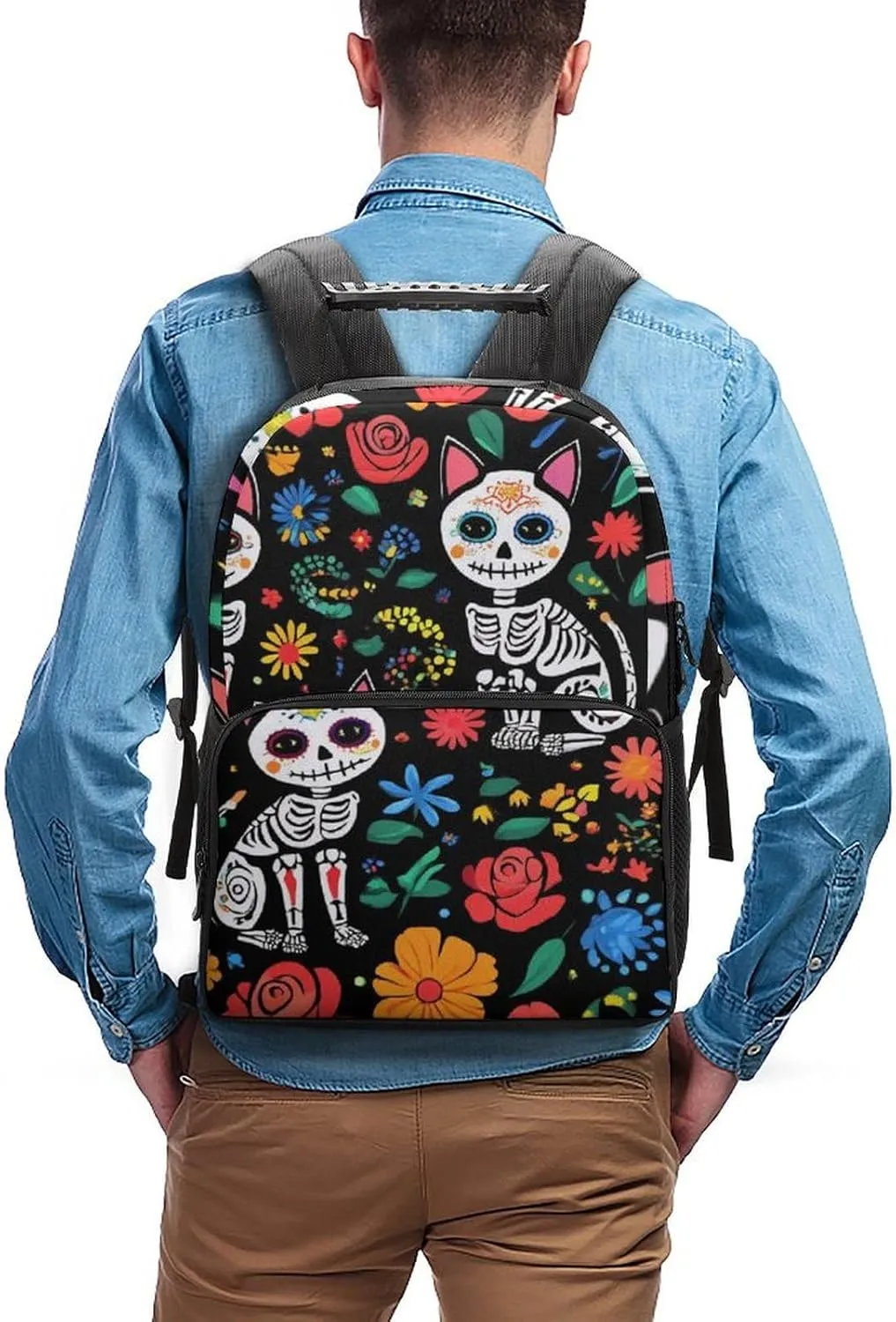 Of The Dead Black Cat Rose cow exhibit Sugar Skull Skeleton Travel and Sport Backpack Rucksack Lightweight Rucksack for Sports Travel Running - Big Capacity Multipurpose Anti-Theft Bookbag, Day 