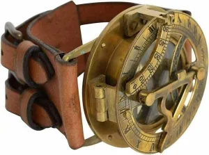 Old Gold Lustre Brown 40 MM Maritime Nautical Sun thorough extravagantly Dial Leather Strap Watch Style Brass Compass Antique 