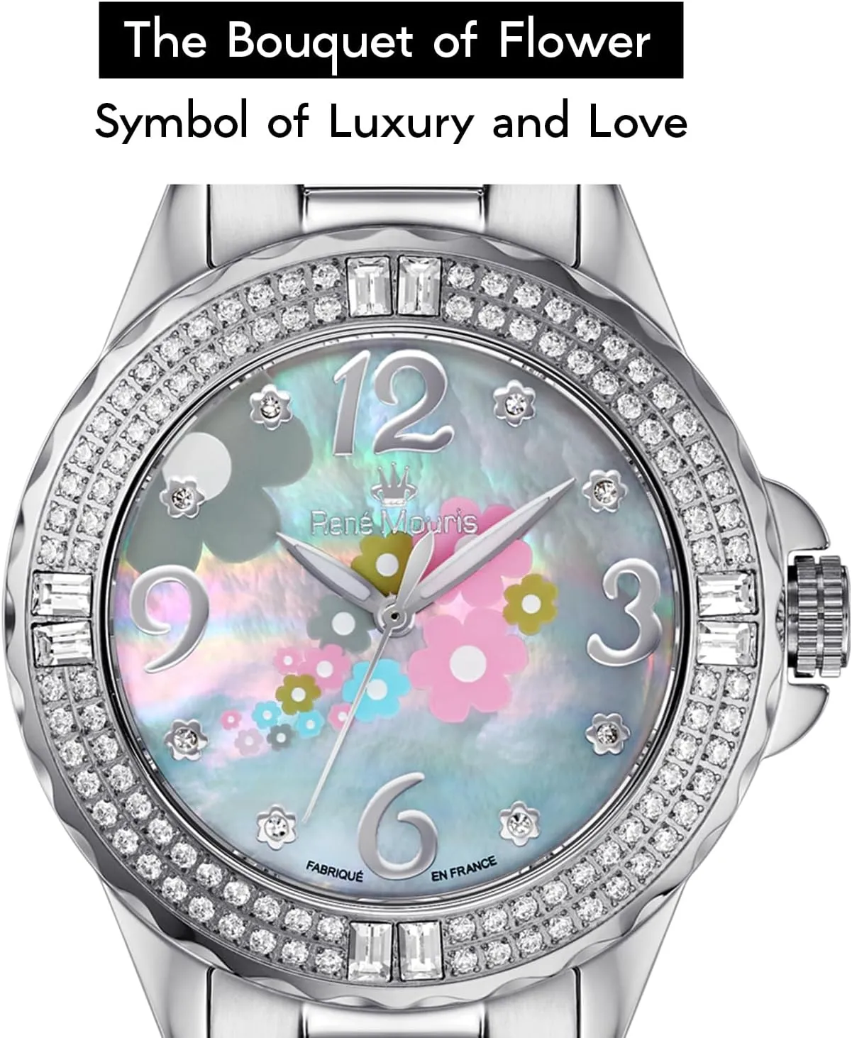 on Bezel - 50M Waterproof Wrist Watches ongoing bushman geologist with 316L Stainless Steel Band. Ren?? Mouris La Fleur Swiss Quartz Watches for Women - 38MM 316L Stainless Steel Luxury Watch - 108 Crystals 