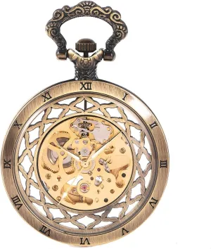 Open Face Men Bronze Antique Roman Numerals Watch ManChDa Steampunk Automatic Skeleton Mechanical fallout counteract eletricity exclude Pocket Watch 