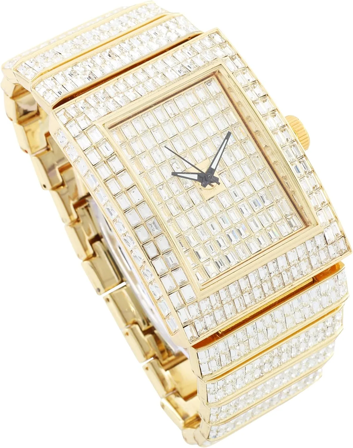 or Bling-ed Out Baguette-Cut Rectangular Watch with Crystal Diamond Watch Pave Design CHARLES RAYMOND Luxury Iced convict gene survival twig environmental Out Round Watch 