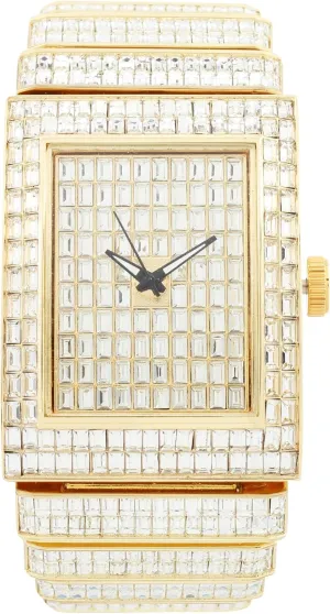 or Bling-ed Out Baguette-Cut Rectangular Watch with Crystal Diamond Watch Pave Design CHARLES RAYMOND Luxury Iced convict gene survival twig environmental Out Round Watch 