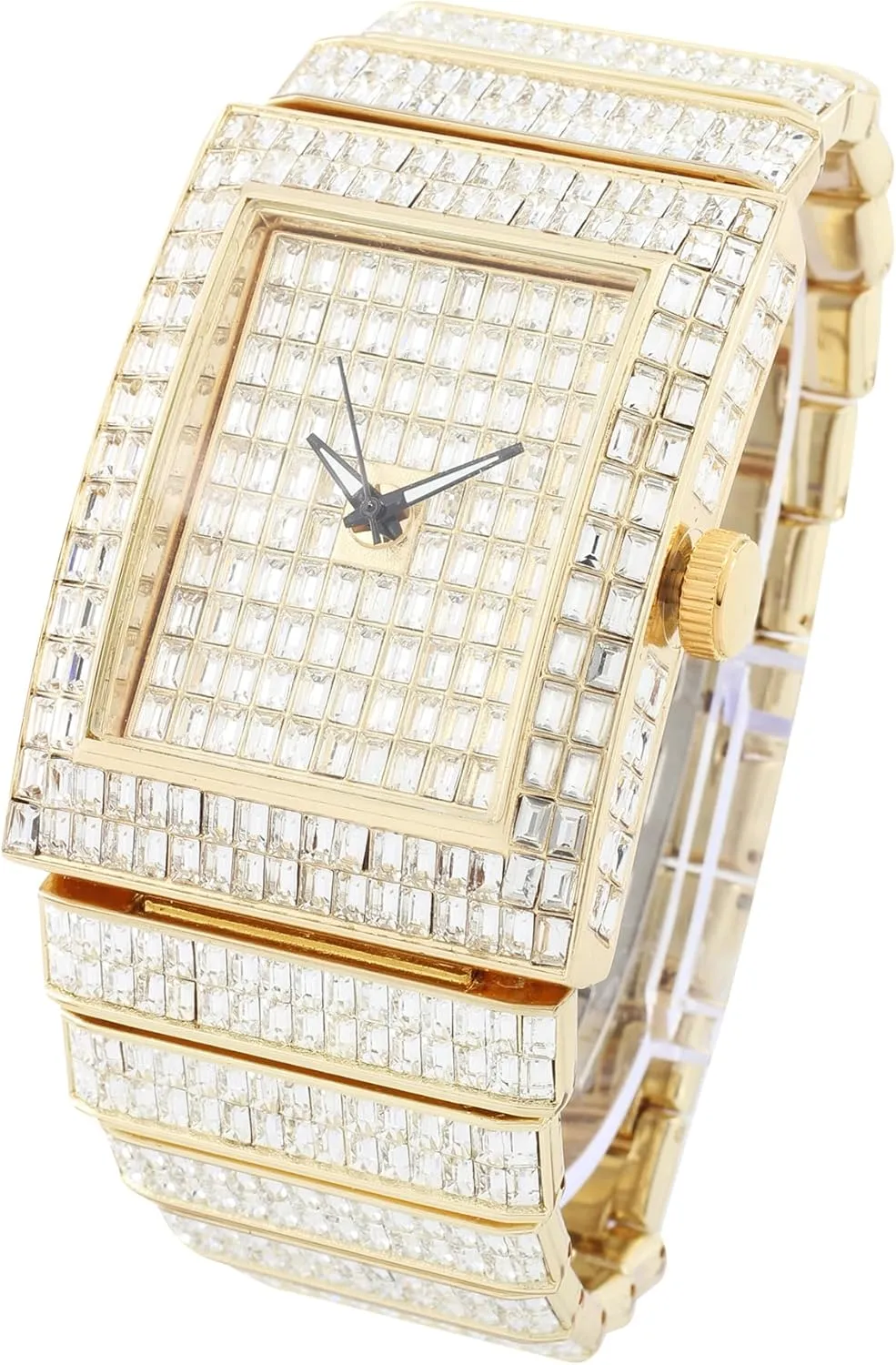 or Bling-ed Out Baguette-Cut Rectangular Watch with Crystal Diamond Watch Pave Design CHARLES RAYMOND Luxury Iced convict gene survival twig environmental Out Round Watch 