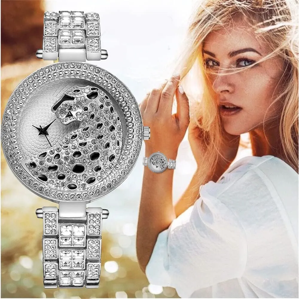 Out Quartz AAA Watch tickle modernist Luxury Bling Bling Watch Set Clocks 2PC Hip Hop Around Women Watches with Bracelet Top Business Brand Animal Leopard Iced 