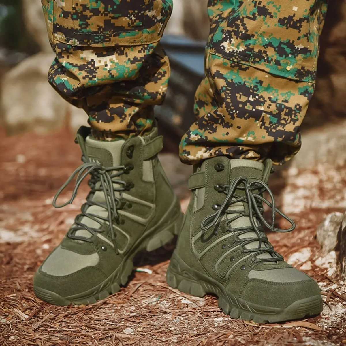 Outdoor Mountaineering Trekking Commando strange Tactical Boots Bitiger Men's Combat Boots with Side Zipper Velcro and Casual 