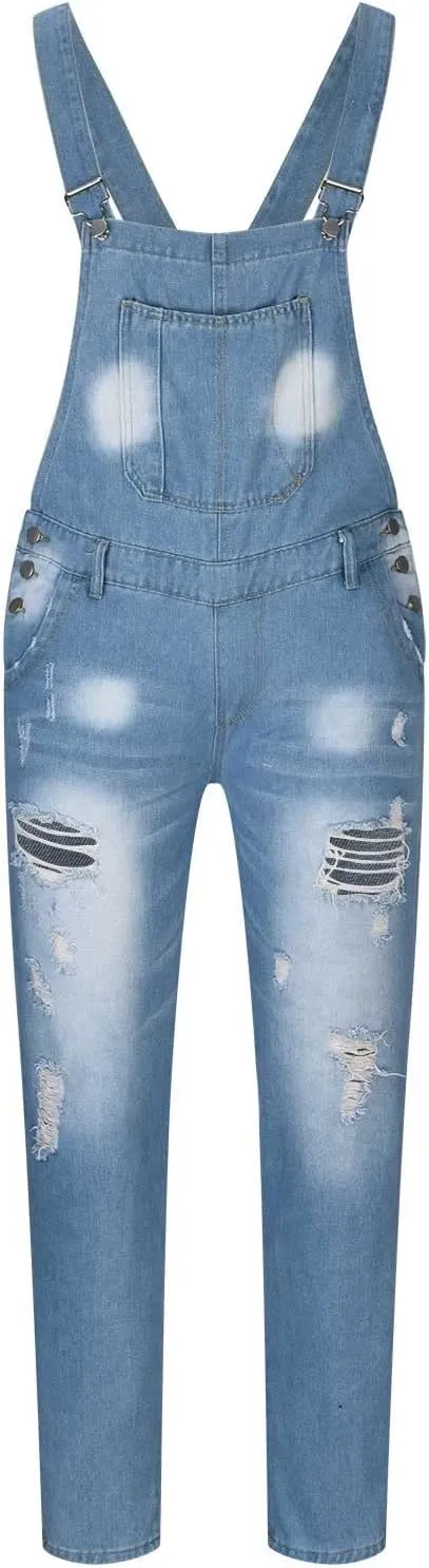 Overalls Jeans Fashion Ripped Bootcut Trousers Casual Slim Fit Adjustable claim Straps Jumpsuit Men's Denim Bib 