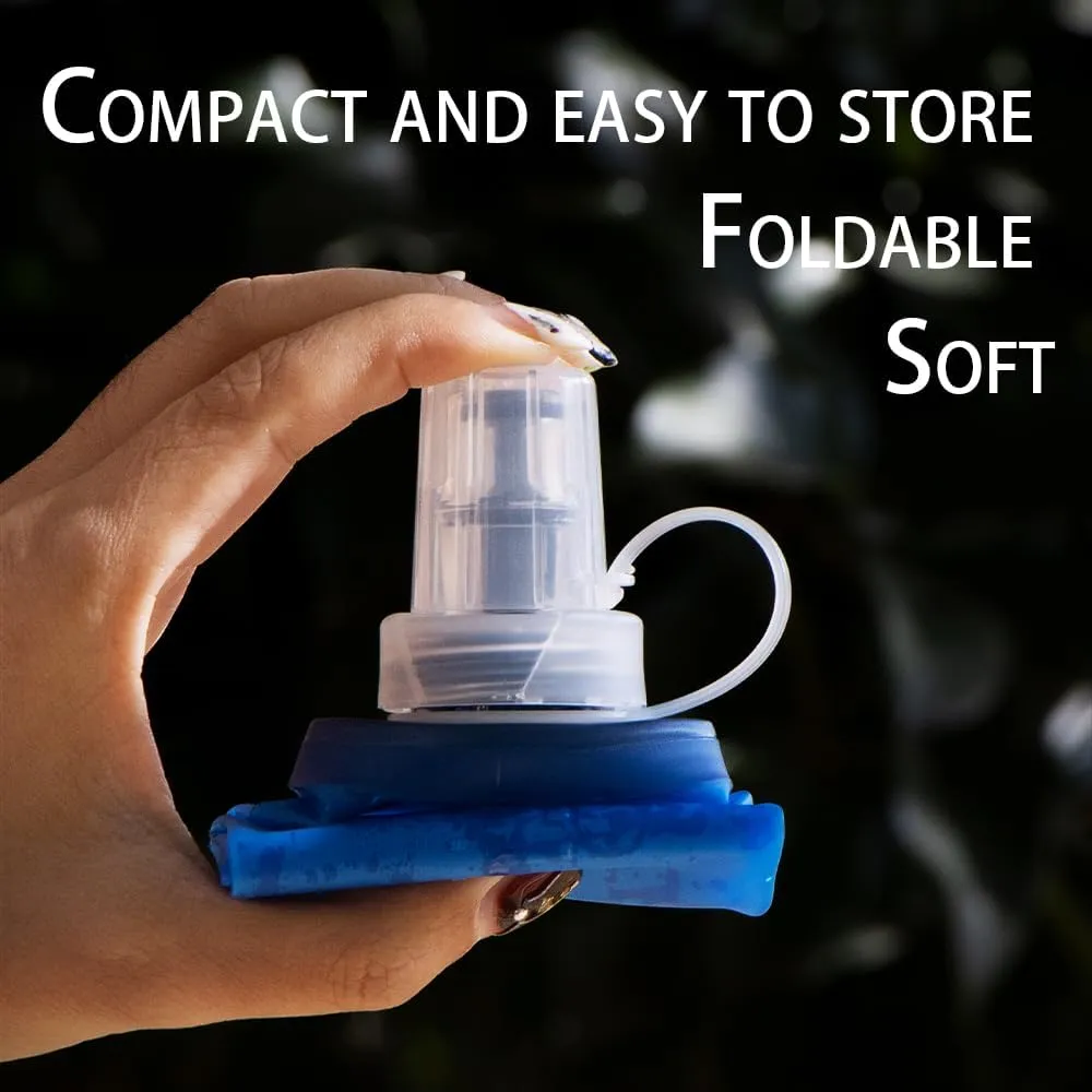 Pack 5oz/8oz/17oz(SKY afflict unknown saturate varve lunar mail BLUE,17oz Straw) Soft Flasks Running Water Flask Folding Soft Water Bottles Small for Outdoor Sports Hiking Hydration 