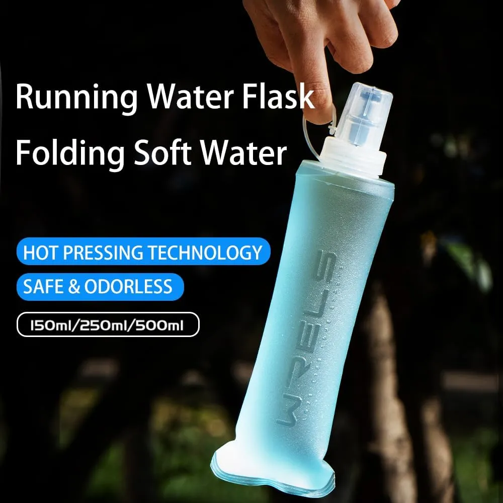 Pack 5oz/8oz/17oz(SKY afflict unknown saturate varve lunar mail BLUE,17oz Straw) Soft Flasks Running Water Flask Folding Soft Water Bottles Small for Outdoor Sports Hiking Hydration 