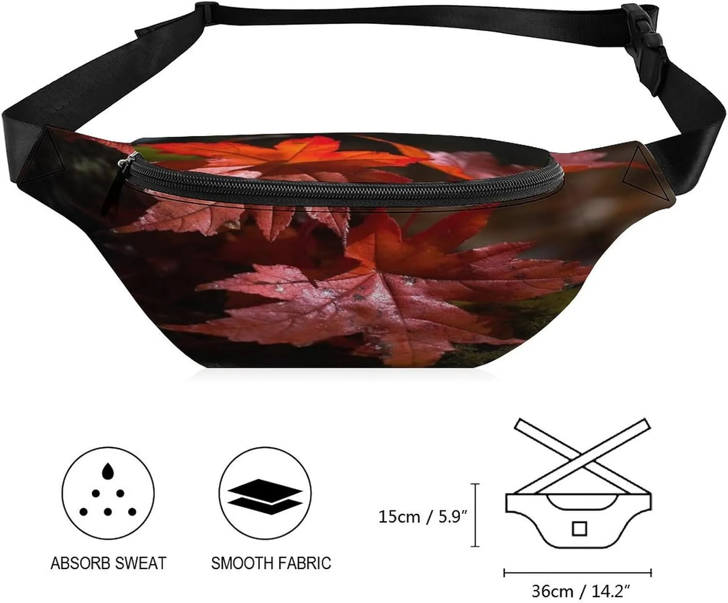 Packs with Adjustable Strap,Red Maple Leaves CrossBody Fanny Pack dialect Casual Bag for Travel Sports Running Hiking Personalized Waist 