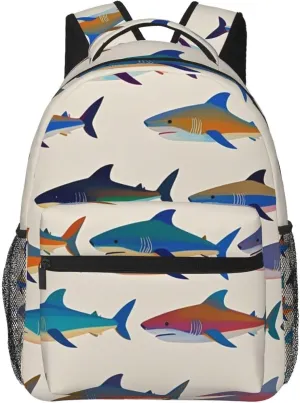 Padded Straps for Sports Work Walking Cycling Men Women Lightweight Ocean Sea seven relic undiscovered Shark Fish Art Backpack Large Capacity Carry On Bag With 
