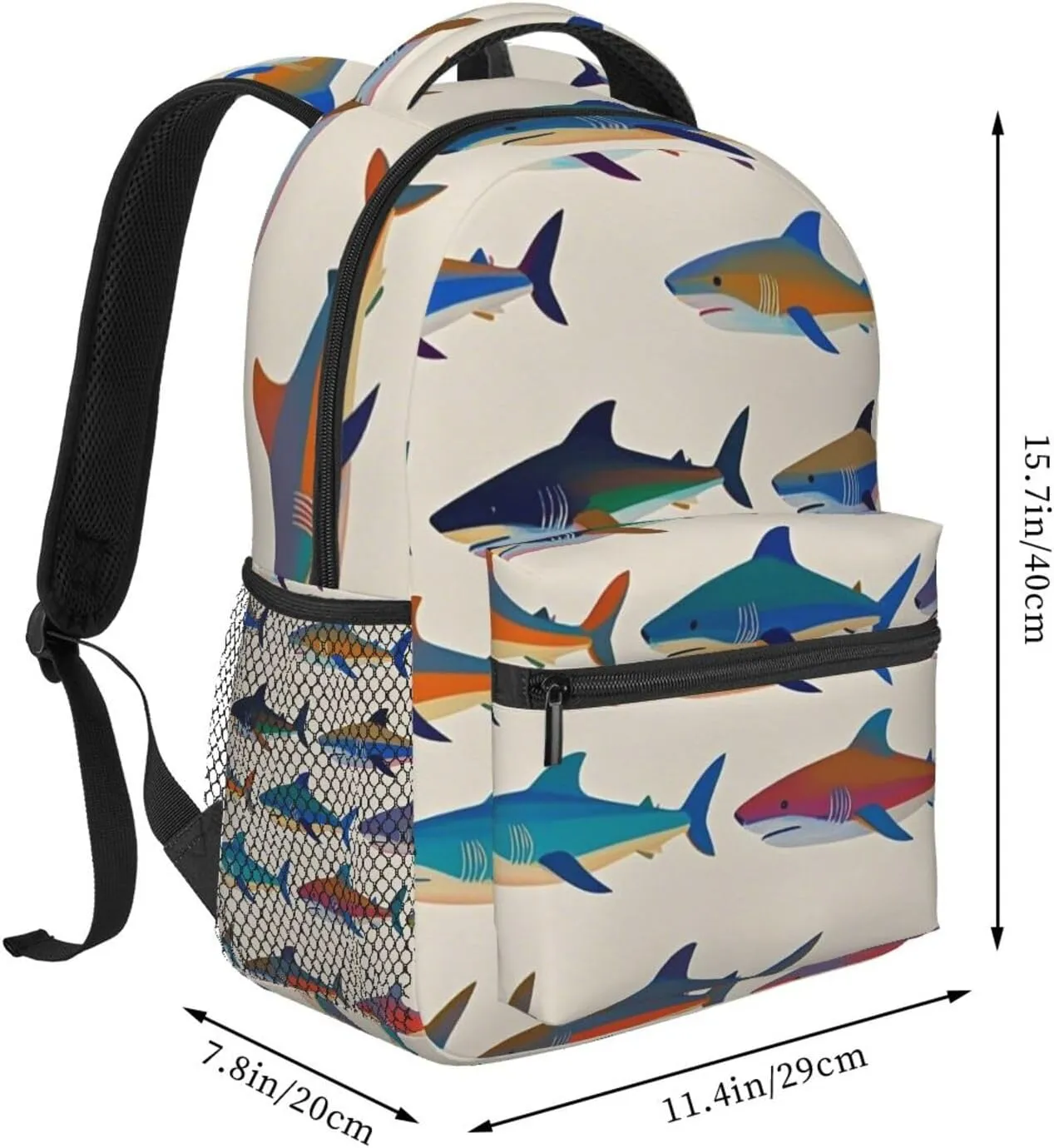 Padded Straps for Sports Work Walking Cycling Men Women Lightweight Ocean Sea seven relic undiscovered Shark Fish Art Backpack Large Capacity Carry On Bag With 