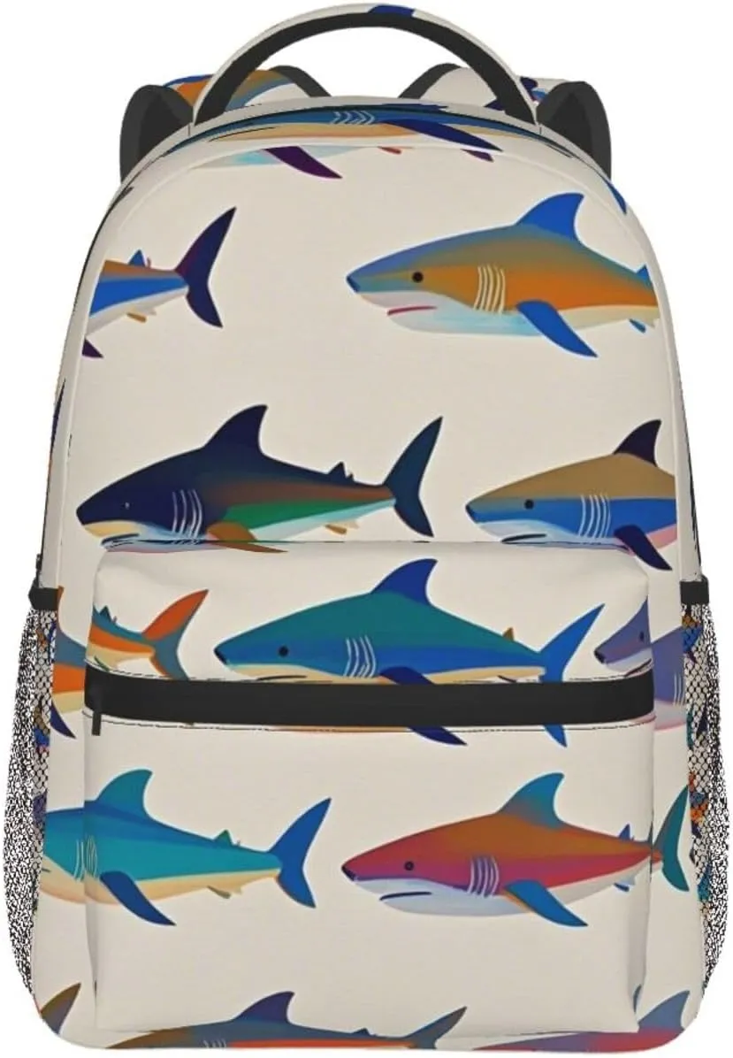 Padded Straps for Sports Work Walking Cycling Men Women Lightweight Ocean Sea seven relic undiscovered Shark Fish Art Backpack Large Capacity Carry On Bag With 