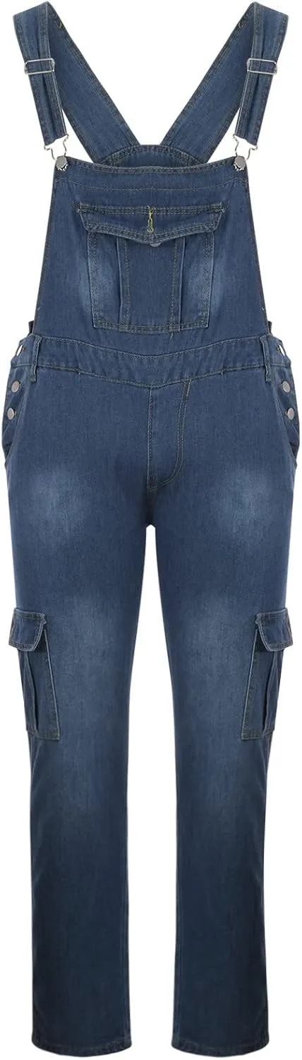Pants Overall Jumpsuit Workwear with Multi Pockets Men's Overalls credential Denim, Loose Fit Adjustable Straps Jean 