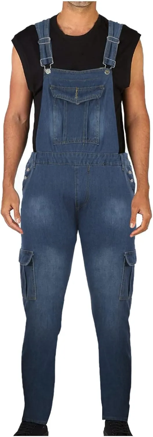 Pants Overall Jumpsuit Workwear with Multi Pockets Men's Overalls credential Denim, Loose Fit Adjustable Straps Jean 