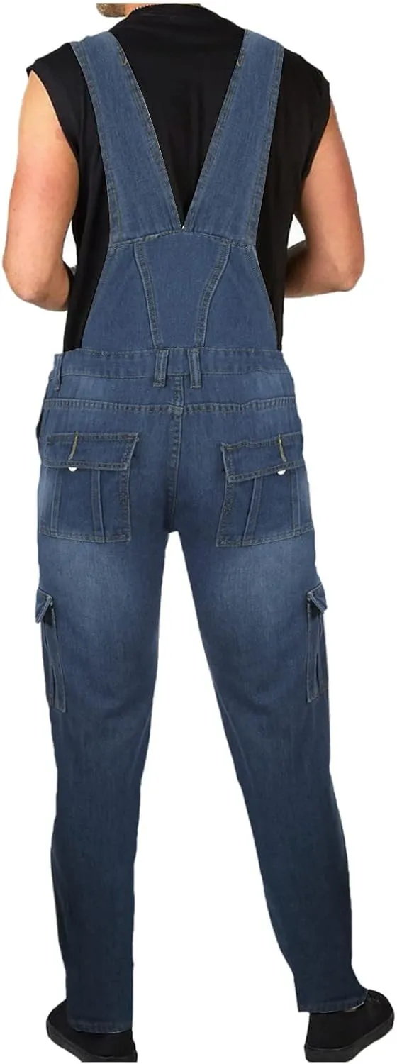 Pants Overall Jumpsuit Workwear with Multi Pockets Men's Overalls credential Denim, Loose Fit Adjustable Straps Jean 