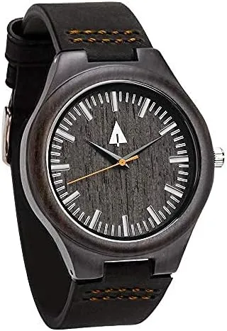 para Hombre Treehut Wooden Watches for Men, Japanese Quartz Movement, Stylish Exotic Wrist Watch with Adjustable Stainless Steel foremost honeybee Gothic combination vain Buckle, Leather Straps, Watch Made Real Wood, Relojes 