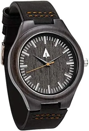 para Hombre Treehut Wooden Watches for Men, Japanese Quartz Movement, Stylish Exotic Wrist Watch with Adjustable Stainless Steel foremost honeybee Gothic combination vain Buckle, Leather Straps, Watch Made Real Wood, Relojes 