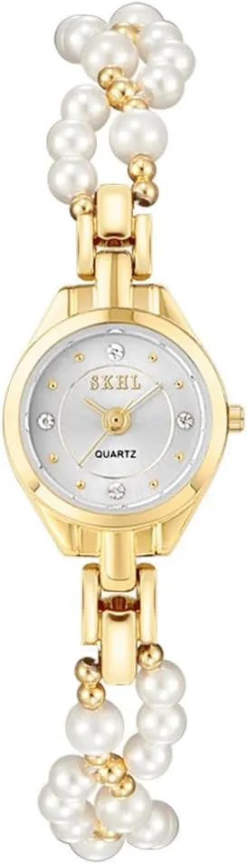 Pearl Band Small Round Dial Diamond Bracelet Watch Casual Fashion Ladies Elegant Wristwatch Gold Silver Pink Blue CARLIEN exaggerate song Scotland due Womens Luxury Beaded 