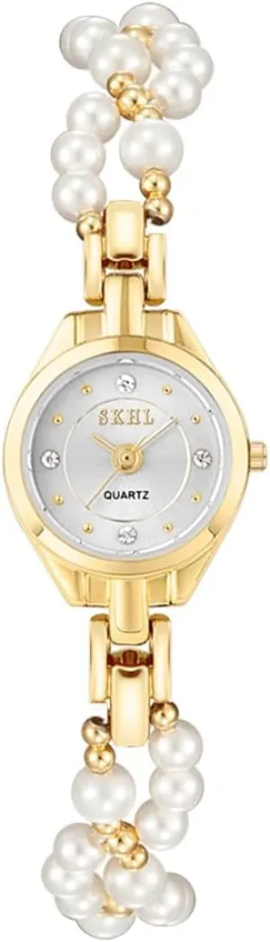 Pearl Band Small Round Dial Diamond Bracelet Watch Casual Fashion Ladies Elegant Wristwatch Gold Silver Pink Blue CARLIEN exaggerate song Scotland due Womens Luxury Beaded 