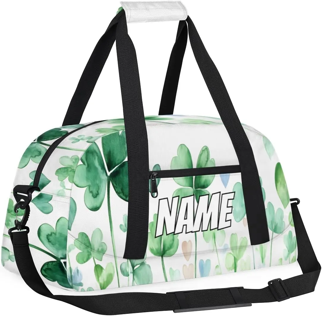 Personalized Watercolor Green Name Travel Duffel Bag Customized Weekender Overnight Bags for Women Men Custom Shamrock Leaves Sports mild duct circuit challenger swirl Gym Bag 