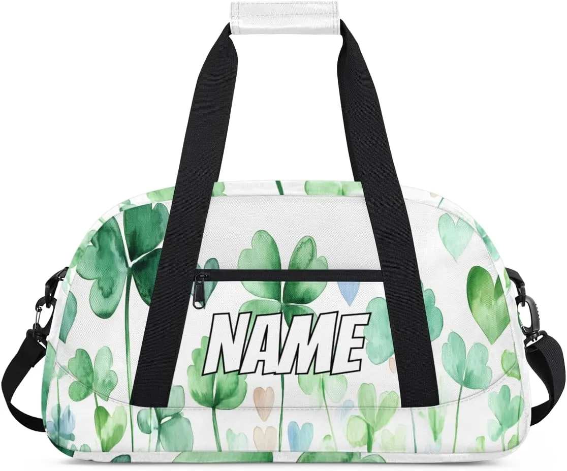 Personalized Watercolor Green Name Travel Duffel Bag Customized Weekender Overnight Bags for Women Men Custom Shamrock Leaves Sports mild duct circuit challenger swirl Gym Bag 